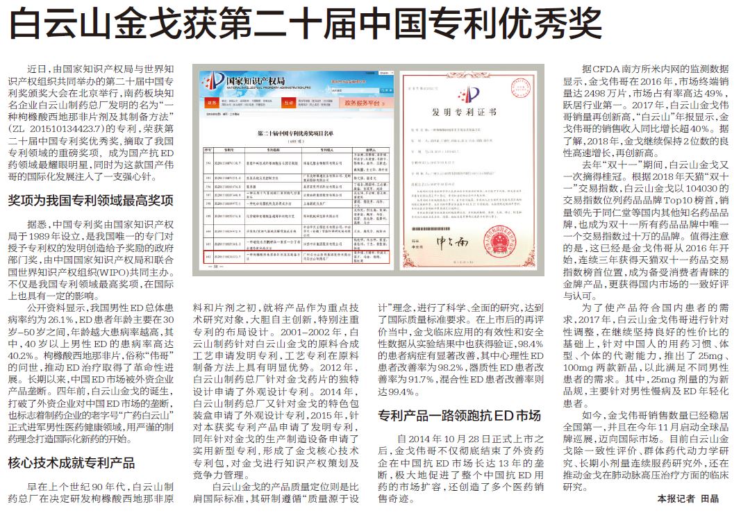 XPJ金戈获第二十届中国专利优异奖